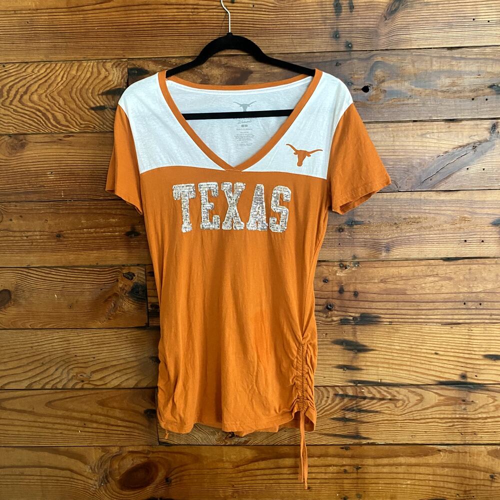 Texas Longhorns Sequin Burnt Orange V Neck Tee size Small